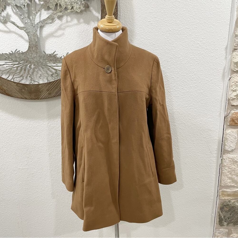 Fleurette Petite Loro Piana Wool Car Coat Stand Up Collar Camel 14P